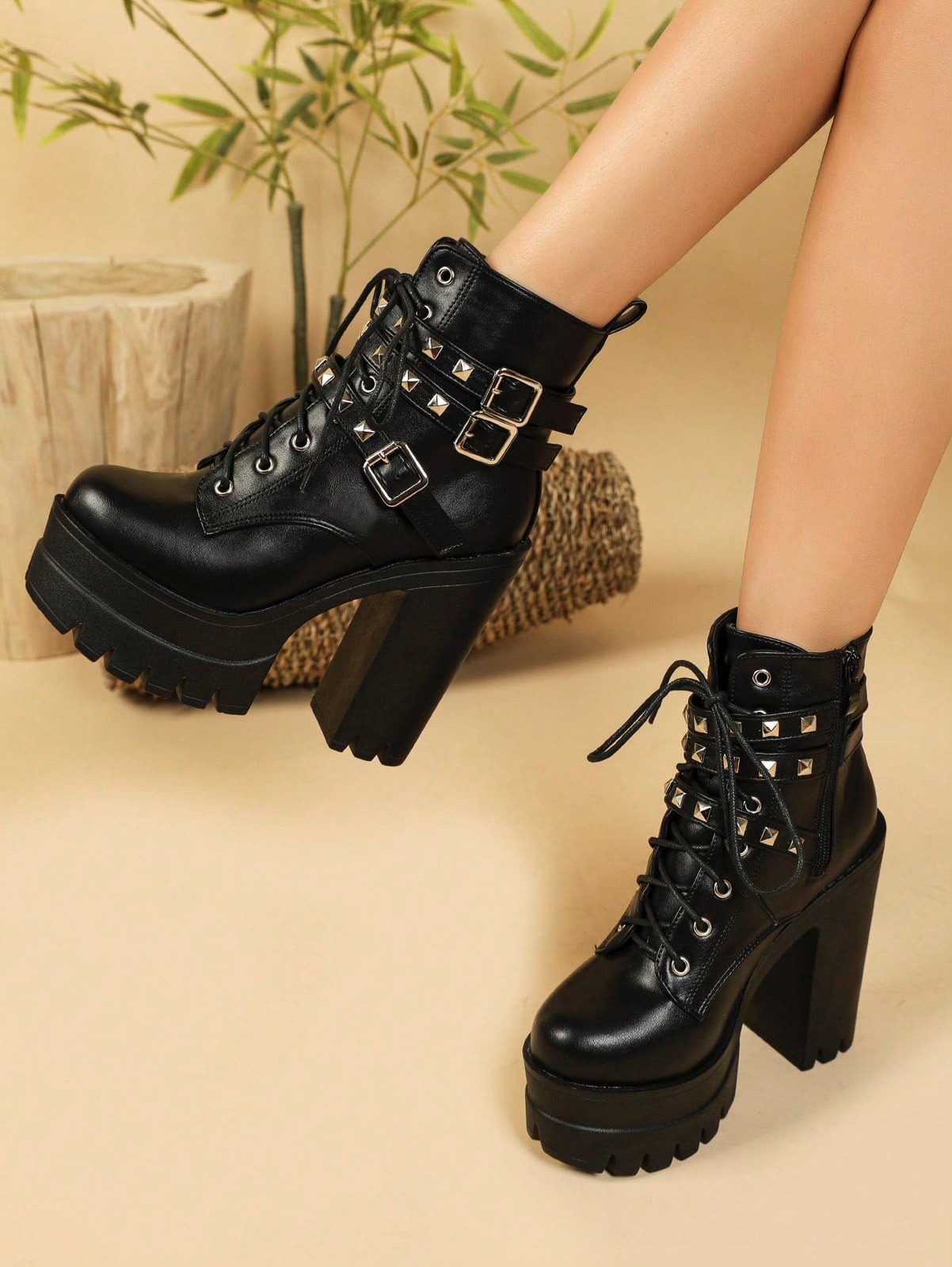 Women's Fashionable Boots, British Style, Thick Platform, Double Platform, Chunky Heel, Ankle Boots, Round Toe, High Heel, Boots For Women