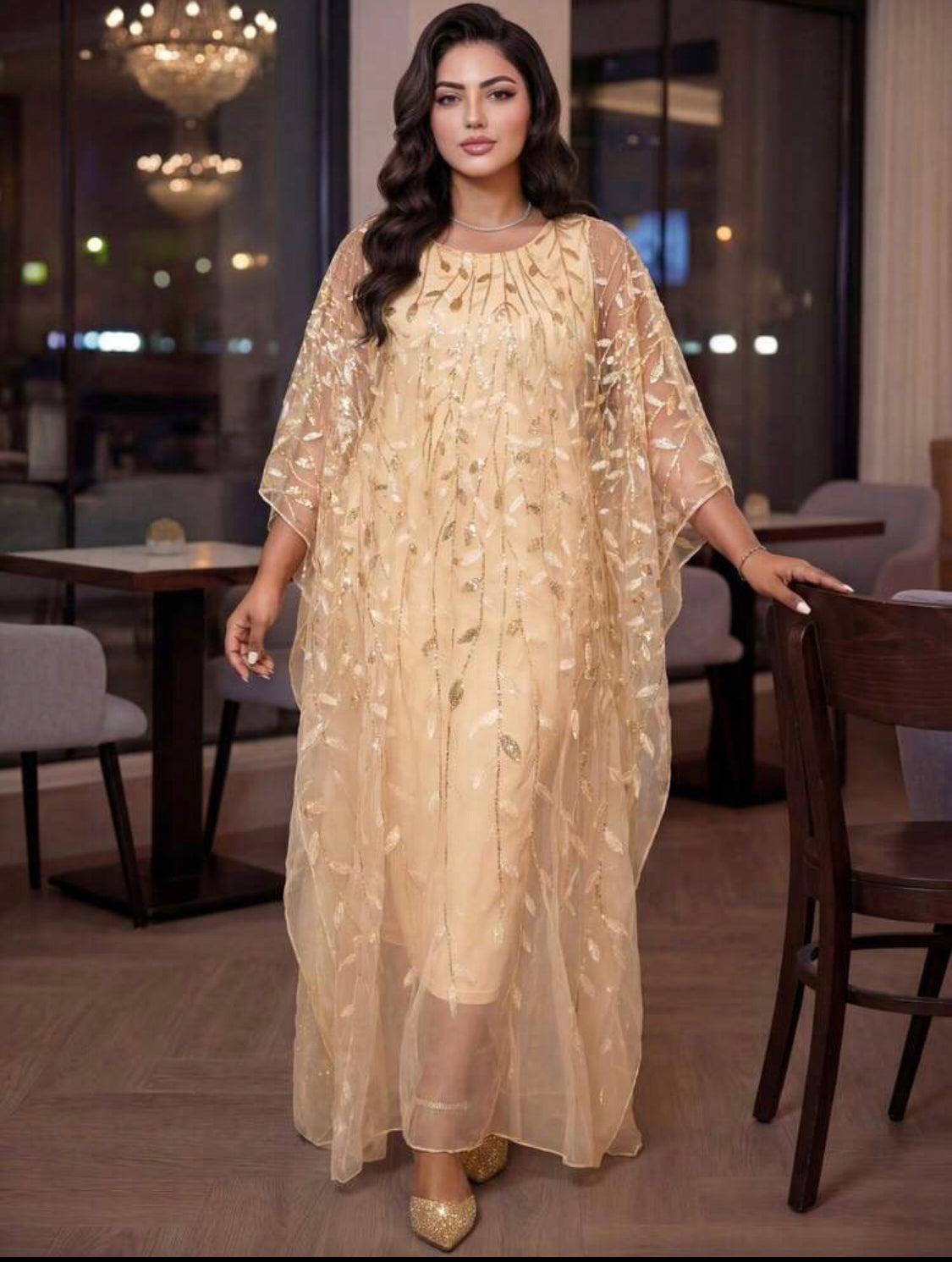 Spring And Summer Elegant Modest Party Valentine's Day  Cocktail Party Concert/Music Festival Champagne Sparkly Woven Sequins Scoop Neck Long Plus Size Dress👉(30% advance) 10-15 days delivery,vibrant vogue (last picture for size chart)