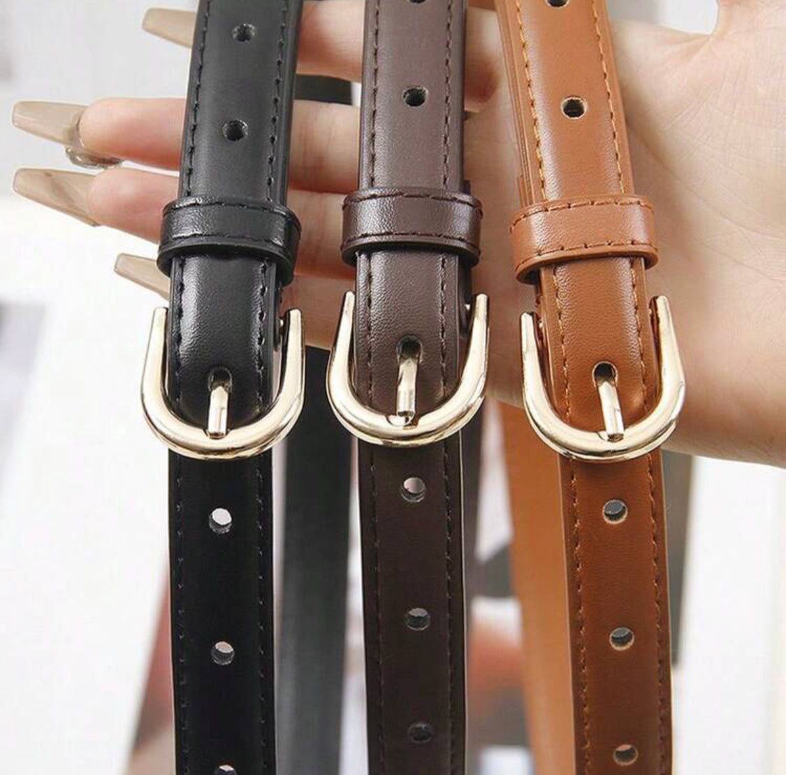 3pcs Women's Solid Color Casual Pin Buckle Fashion Waist Belt, Versatile Skinny Belt, Suitable For Skirts, Pants, And Various Occasions