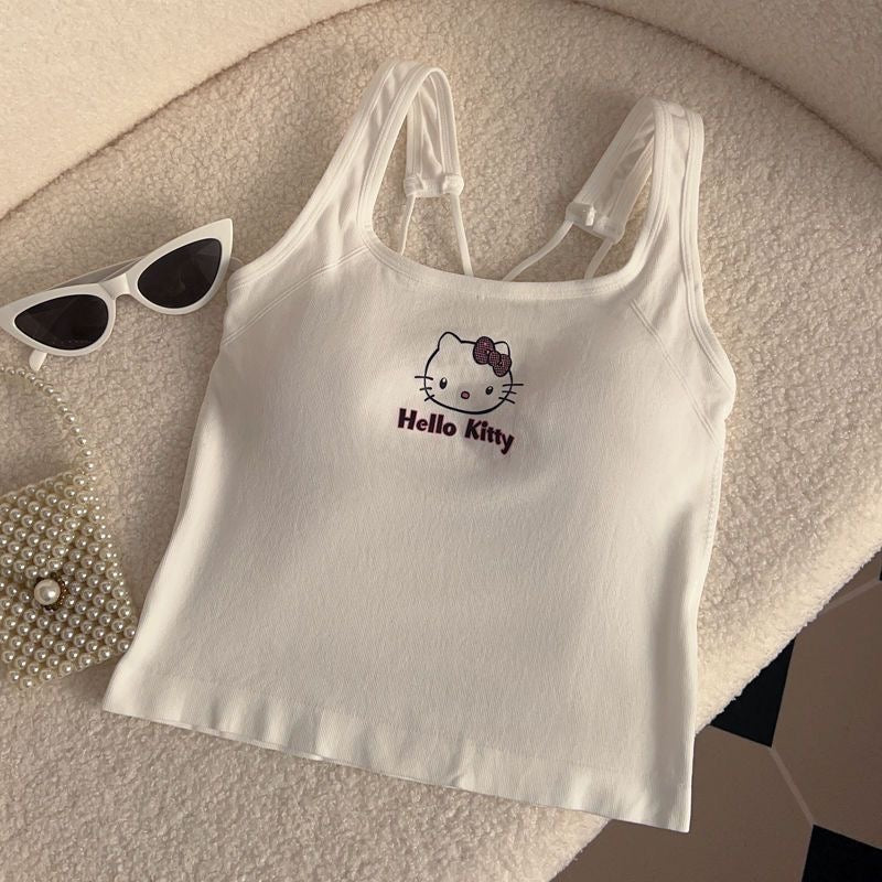 Hello Kitty Original Versatile Overalls with Padded Bra Vest for Women, Slim Fit Sexy Top