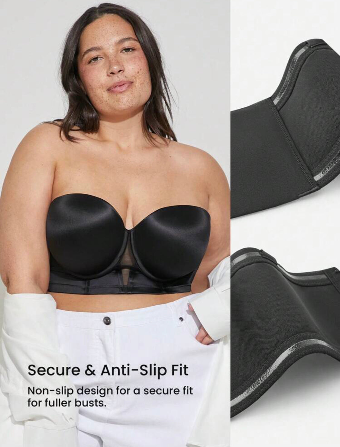Plus Lingerie Black Strapless Push-Up Underwire T-Shirt Bra Tops Corset Lingerie As Outerwear Basic Half Wedding Bra 👉(30% advance) 10-15 days delivery, vibrant vogue (last picture for size chart)