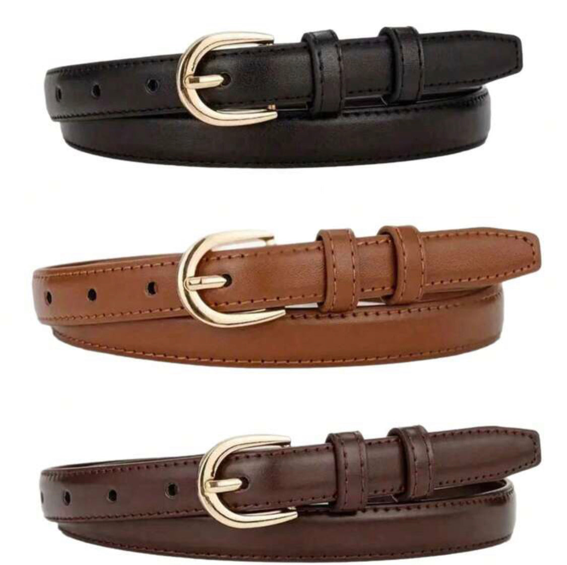 3pcs Women's Solid Color Casual Pin Buckle Fashion Waist Belt, Versatile Skinny Belt, Suitable For Skirts, Pants, And Various Occasions