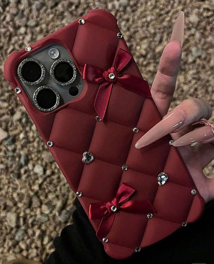 12-Pro-Max 2026 Glitter Quilted Phone Case, 3D Rhinestone Bow Soft Cover, Elegant Bling Style For Girls, Compatible With Phones 11-17 Series Pro Max